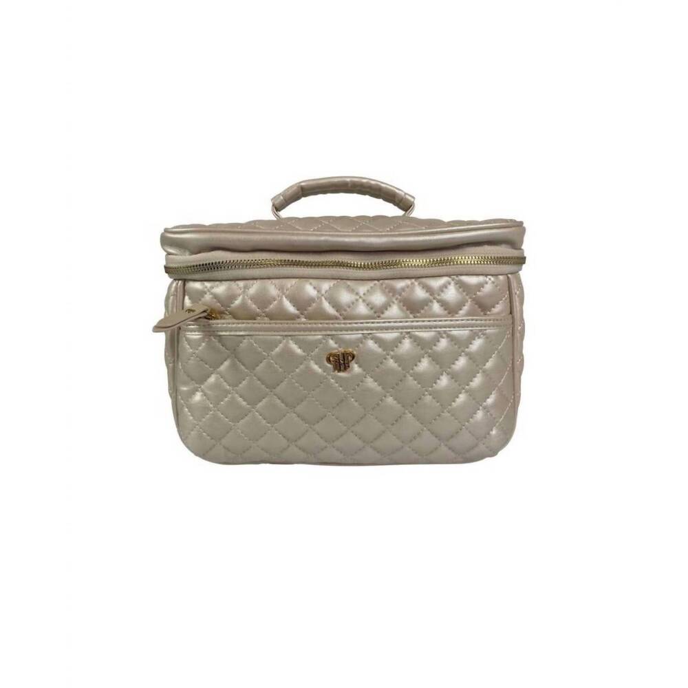NEW PURSEN women's classic train case in pearl quilted